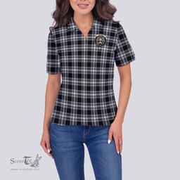 Scottish Menzies Black and White Clan Tartan Polo Shirt with Family Crest For Women, Women's Scottish Polo Shirt Scottish Plaid Tartan Plaid - ScotsTee - scotstee.com