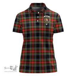 Scottish Stewart Black Clan Tartan Polo Shirt with Family Crest For Women, Women's Scottish Polo Shirt Scottish Plaid Tartan Plaid - ScotsTee - scotstee.com