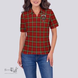Scottish Morrison Red Modern Clan Tartan Polo Shirt with Family Crest For Women, Women's Scottish Polo Shirt Scottish Plaid Tartan Plaid - ScotsTee - scotstee.com