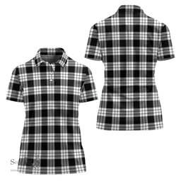 Scottish MacFarlane Black White Clan Tartan Polo Shirt For Women, Women's Scottish Polo Shirt Scottish Plaid Tartan Plaid - ScotsTee - scotstee.com
