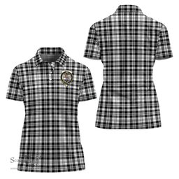 Scottish Scott Black White Clan Tartan Polo Shirt with Family Crest For Women, Women's Scottish Polo Shirt Scottish Plaid Tartan Plaid - ScotsTee - scotstee.com