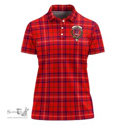 Scottish Rose Modern Clan Tartan Polo Shirt with Family Crest For Women, Women's Scottish Polo Shirt Scottish Plaid Tartan Plaid - ScotsTee - scotstee.com