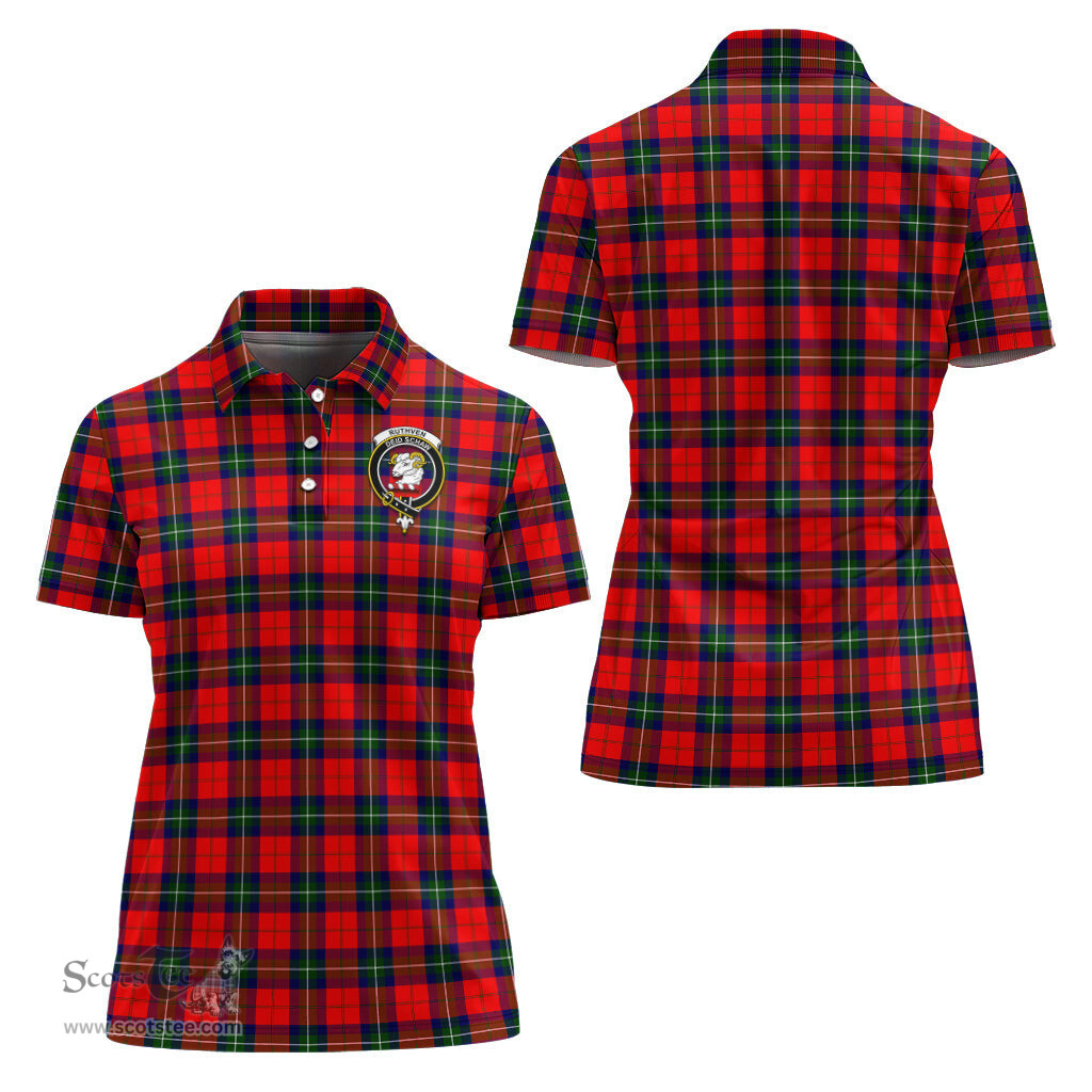 Scottish Ruthven Modern Clan Tartan Polo Shirt with Family Crest For Women, Women's Scottish Polo Shirt Scottish Plaid Tartan Plaid - ScotsTee - scotstee.com