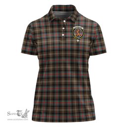 Scottish Sutherland Weathered Clan Tartan Polo Shirt with Family Crest For Women, Women's Scottish Polo Shirt Scottish Plaid Tartan Plaid - ScotsTee - scotstee.com