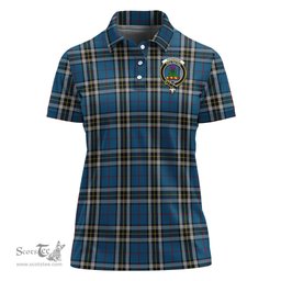 Scottish Thomson Dress Blue Clan Tartan Polo Shirt with Family Crest For Women, Women's Scottish Polo Shirt Scottish Plaid Tartan Plaid - ScotsTee - scotstee.com