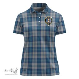 Scottish Menzies Dress Blue and White Clan Tartan Polo Shirt with Family Crest For Women, Women's Scottish Polo Shirt Scottish Plaid Tartan Plaid - ScotsTee - scotstee.com