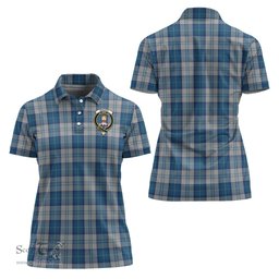 Scottish Menzies Dress Blue and White Clan Tartan Polo Shirt with Family Crest For Women, Women's Scottish Polo Shirt Scottish Plaid Tartan Plaid - ScotsTee - scotstee.com