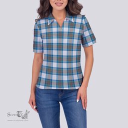 Scottish Stewart Muted Blue Clan Tartan Polo Shirt For Women, Women's Scottish Polo Shirt Scottish Plaid Tartan Plaid - ScotsTee - scotstee.com