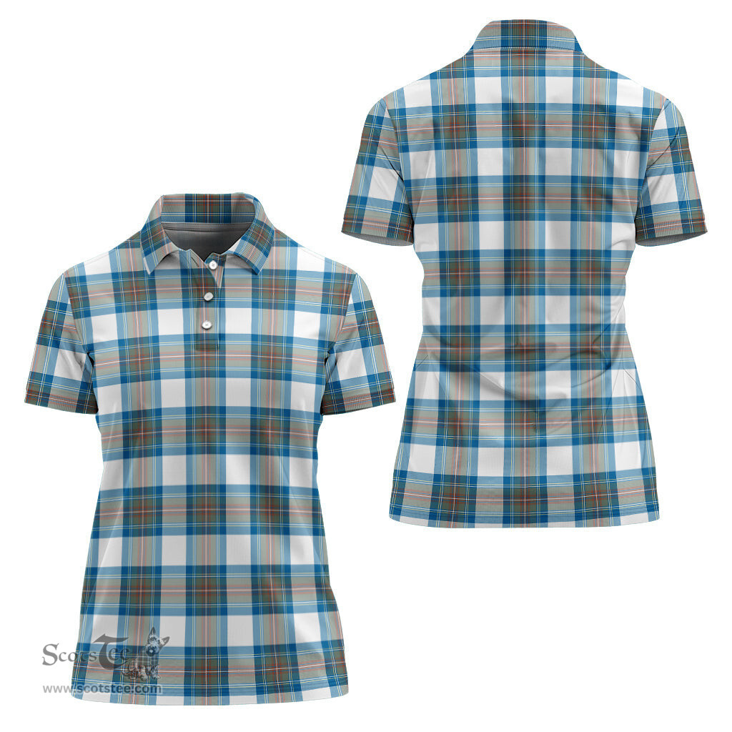 Scottish Stewart Muted Blue Clan Tartan Polo Shirt For Women, Women's Scottish Polo Shirt Scottish Plaid Tartan Plaid - ScotsTee - scotstee.com