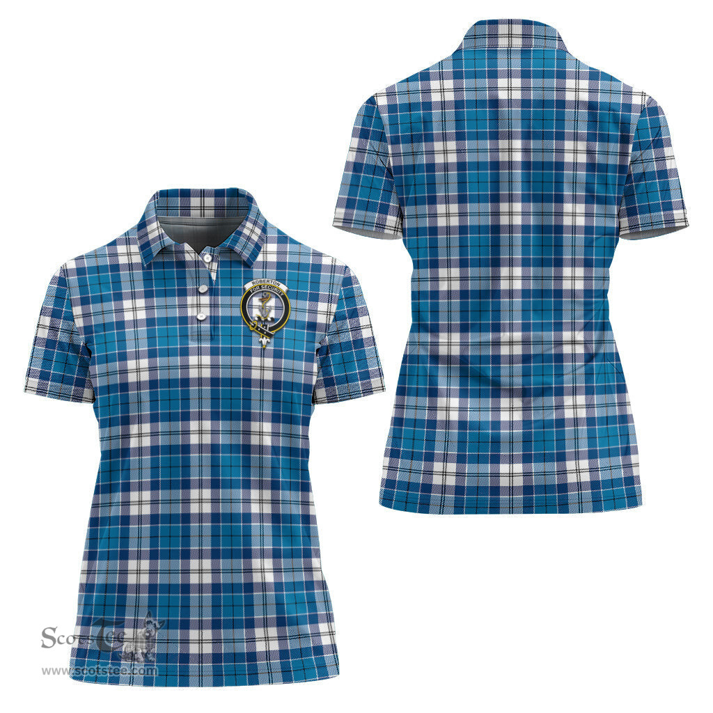 Scottish Roberton Clan Tartan Polo Shirt with Family Crest For Women, Women's Scottish Polo Shirt Scottish Plaid Tartan Plaid - ScotsTee - scotstee.com