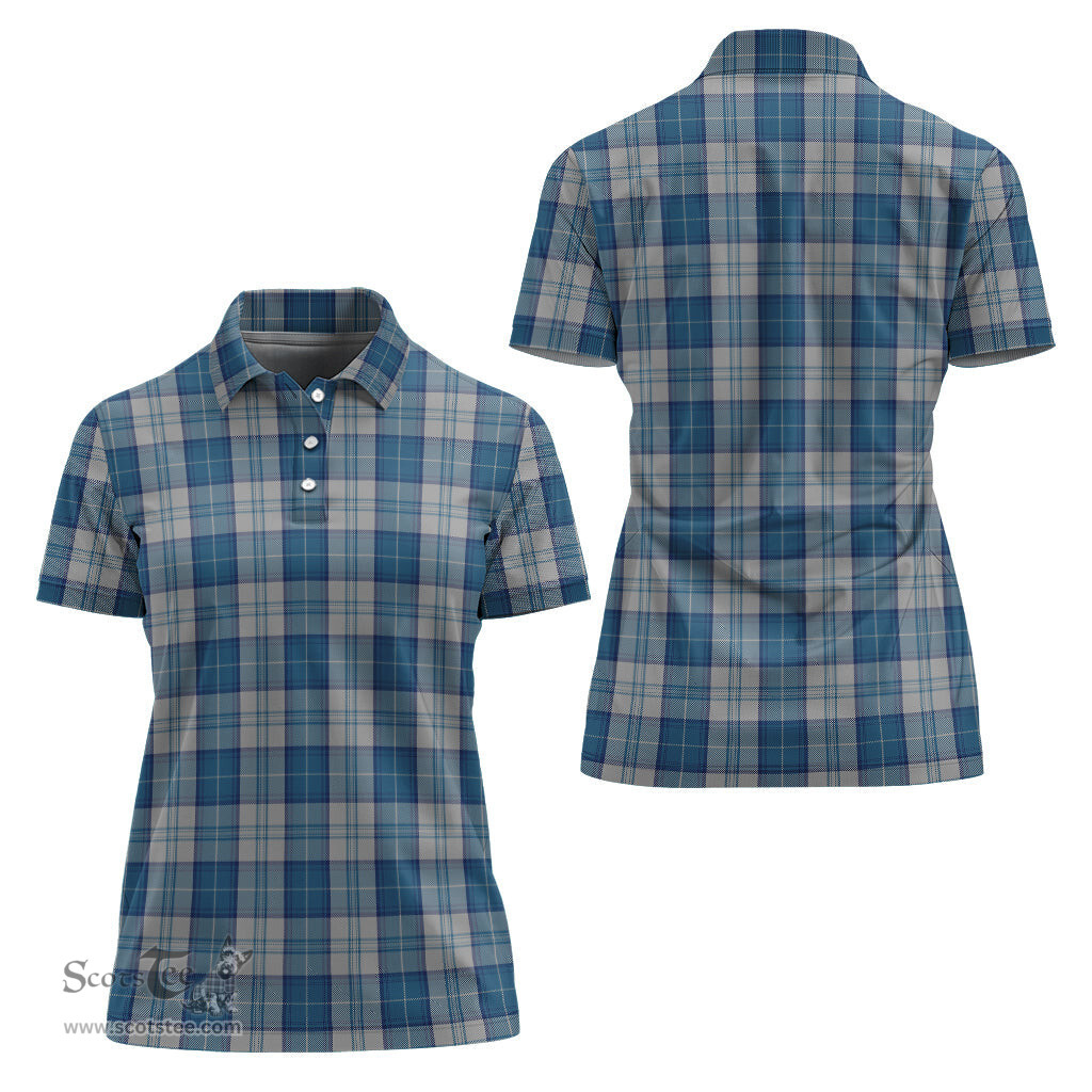 Scottish Menzies Dress Blue and White Clan Tartan Polo Shirt For Women, Women's Scottish Polo Shirt Scottish Plaid Tartan Plaid - ScotsTee - scotstee.com
