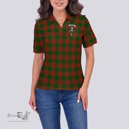 Scottish Menzies Green Modern Clan Tartan Polo Shirt with Family Crest For Women, Women's Scottish Polo Shirt Scottish Plaid Tartan Plaid - ScotsTee - scotstee.com