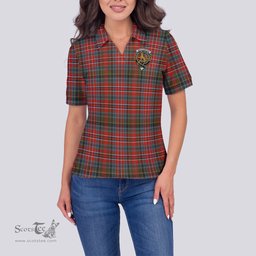 Scottish MacPherson Weathered Clan Tartan Polo Shirt with Family Crest For Women, Women's Scottish Polo Shirt Scottish Plaid Tartan Plaid - ScotsTee - scotstee.com