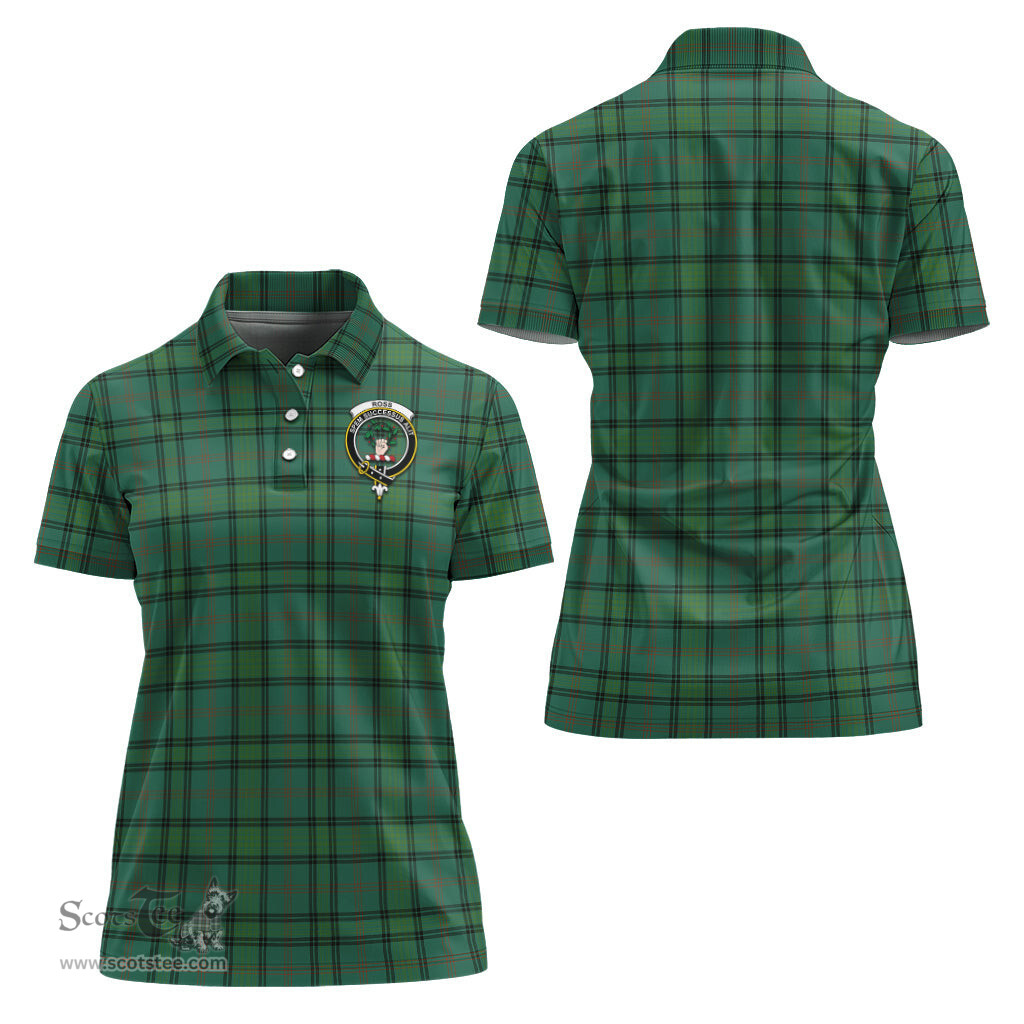 Scottish Ross Hunting Ancient Clan Tartan Polo Shirt with Family Crest For Women, Women's Scottish Polo Shirt Scottish Plaid Tartan Plaid - ScotsTee - scotstee.com