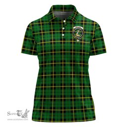Scottish Wallace Hunting Green Clan Tartan Polo Shirt with Family Crest For Women, Women's Scottish Polo Shirt Scottish Plaid Tartan Plaid - ScotsTee - scotstee.com