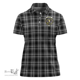 Scottish Stewart Black and White Clan Tartan Polo Shirt with Family Crest For Women, Women's Scottish Polo Shirt Scottish Plaid Tartan Plaid - ScotsTee - scotstee.com
