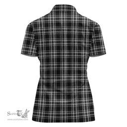Scottish Stewart Black and White Clan Tartan Polo Shirt with Family Crest For Women, Women's Scottish Polo Shirt Scottish Plaid Tartan Plaid - ScotsTee - scotstee.com