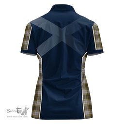 ScotsTee Shop Scottish Buchanan Dress Clan Scottish Crest and Scottish Thistle Sport Tartan Womens Polo Shirt