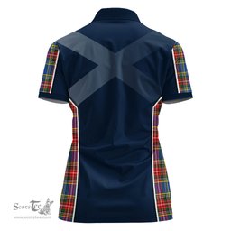 ScotsTee Shop Scottish Bethune Clan Scottish Crest and Scottish Thistle Sport Tartan Womens Polo Shirt