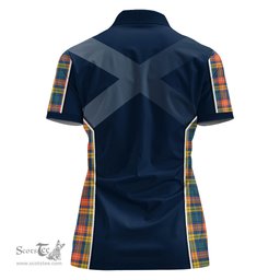 ScotsTee Shop Scottish Buchanan Ancient Clan Scottish Crest and Scottish Thistle Sport Tartan Womens Polo Shirt