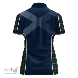 ScotsTee Shop Scottish Farquharson Modern Clan Scottish Crest and Scottish Thistle Sport Tartan Womens Polo Shirt