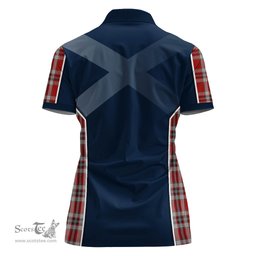 ScotsTee Shop Scottish Drummond of Perth Dress Clan Scottish Crest and Scottish Thistle Sport Tartan Womens Polo Shirt