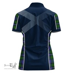 ScotsTee Shop Scottish Donnachaidh Clan Scottish Crest and Scottish Thistle Sport Tartan Womens Polo Shirt