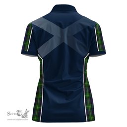 ScotsTee Shop Scottish Farquharson Clan Scottish Crest and Scottish Thistle Sport Tartan Womens Polo Shirt