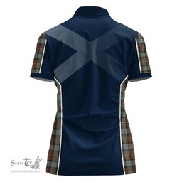ScotsTee Shop Scottish Ferguson Weathered Clan Scottish Crest and Scottish Thistle Sport Tartan Womens Polo Shirt