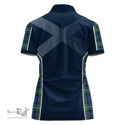 ScotsTee Shop Scottish Davidson of Tulloch Clan Scottish Crest and Scottish Thistle Sport Tartan Womens Polo Shirt