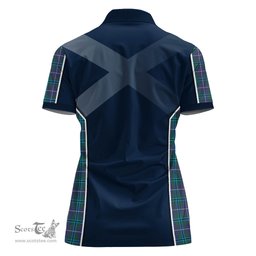 ScotsTee Shop Scottish Douglas Modern Clan Scottish Crest and Scottish Thistle Sport Tartan Womens Polo Shirt