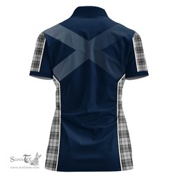 ScotsTee Shop Scottish Douglas Grey Modern Clan Scottish Crest and Scottish Thistle Sport Tartan Womens Polo Shirt
