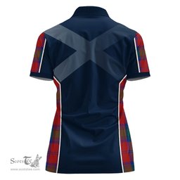ScotsTee Shop Scottish Byres (Byses) Clan Scottish Crest and Scottish Thistle Sport Tartan Womens Polo Shirt