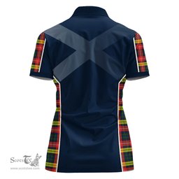 ScotsTee Shop Scottish Buchanan Modern Clan Scottish Crest and Scottish Thistle Sport Tartan Womens Polo Shirt