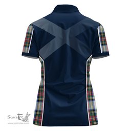 ScotsTee Shop Scottish Dennistoun Clan Scottish Crest and Scottish Thistle Sport Tartan Womens Polo Shirt