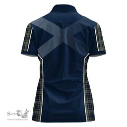 ScotsTee Shop Scottish Davidson of Tulloch Dress Clan Scottish Crest and Scottish Thistle Sport Tartan Womens Polo Shirt