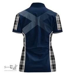 ScotsTee Shop Scottish Erskine Black and White Clan Scottish Crest and Scottish Thistle Sport Tartan Womens Polo Shirt