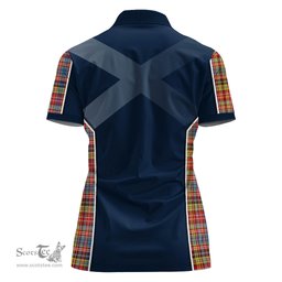 ScotsTee Shop Scottish Drummond of Strathallan Modern Clan Scottish Crest and Scottish Thistle Sport Tartan Womens Polo Shirt