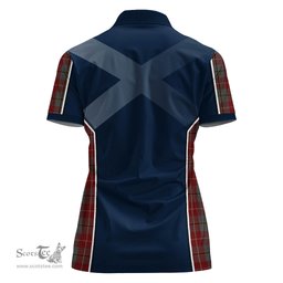 ScotsTee Shop Scottish Douglas Ancient Red Clan Scottish Crest and Scottish Thistle Sport Tartan Womens Polo Shirt
