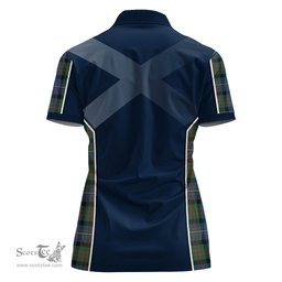 ScotsTee Shop Scottish Cameron of Erracht Ancient Clan Scottish Crest and Scottish Thistle Sport Tartan Womens Polo Shirt