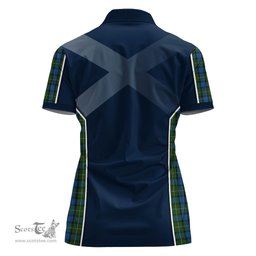 ScotsTee Shop Scottish Ferguson of Atholl Clan Scottish Crest and Scottish Thistle Sport Tartan Womens Polo Shirt