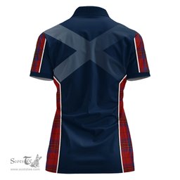 ScotsTee Shop Scottish Leslie Red Clan Scottish Crest and Scottish Thistle Sport Tartan Womens Polo Shirt