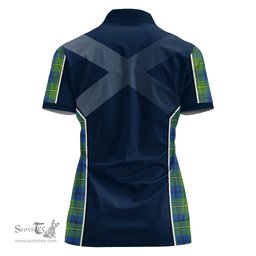 ScotsTee Shop Scottish Johnstone-Johnston Ancient Clan Scottish Crest and Scottish Thistle Sport Tartan Womens Polo Shirt