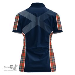 ScotsTee Shop Scottish MacFarlane Ancient Clan Scottish Crest and Scottish Thistle Sport Tartan Womens Polo Shirt