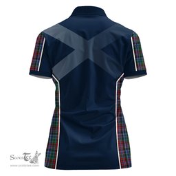 ScotsTee Shop Scottish Gordon Red Clan Scottish Crest and Scottish Thistle Sport Tartan Womens Polo Shirt