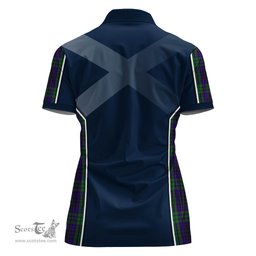 ScotsTee Shop Scottish Lumsden Green Clan Scottish Crest and Scottish Thistle Sport Tartan Womens Polo Shirt