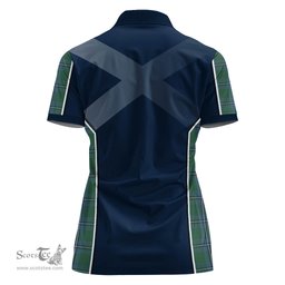 ScotsTee Shop Scottish Irvine of Drum Clan Scottish Crest and Scottish Thistle Sport Tartan Womens Polo Shirt