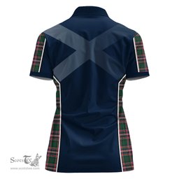 ScotsTee Shop Scottish MacFarlane Hunting Modern Clan Scottish Crest and Scottish Thistle Sport Tartan Womens Polo Shirt