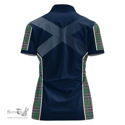 ScotsTee Shop Scottish MacFarlane Hunting Ancient Clan Scottish Crest and Scottish Thistle Sport Tartan Womens Polo Shirt