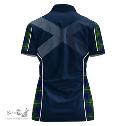 ScotsTee Shop Scottish Johnstone-Johnston Modern Clan Scottish Crest and Scottish Thistle Sport Tartan Womens Polo Shirt